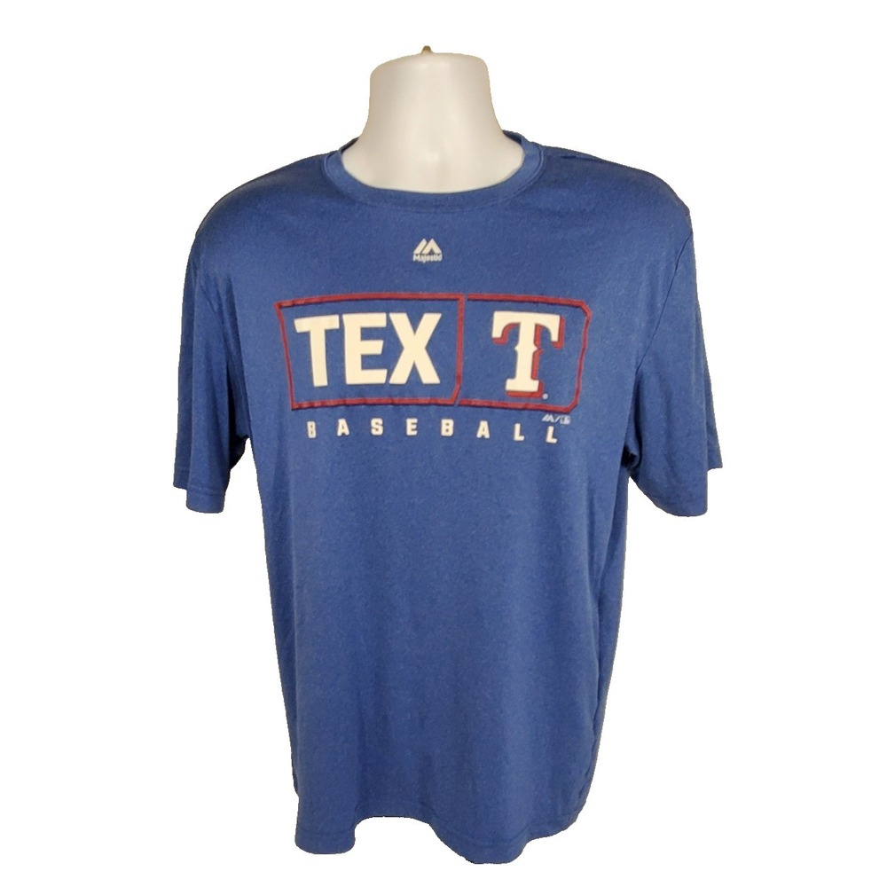 Majestic Texas Rangers Baseball MLB Men's Large Blue T-Shirt Short Sleeves
